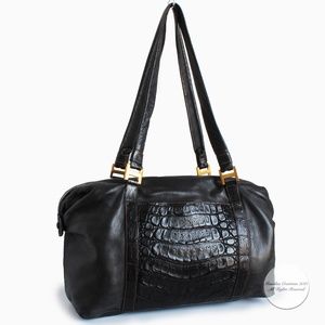 Gucci Duffle Bag Black Crocodile and Kid Leather Large Hobo Vintage 1984 + COA